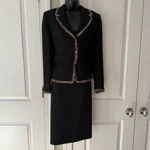 Tahari Black suit with leopard print ruffle trim size 4